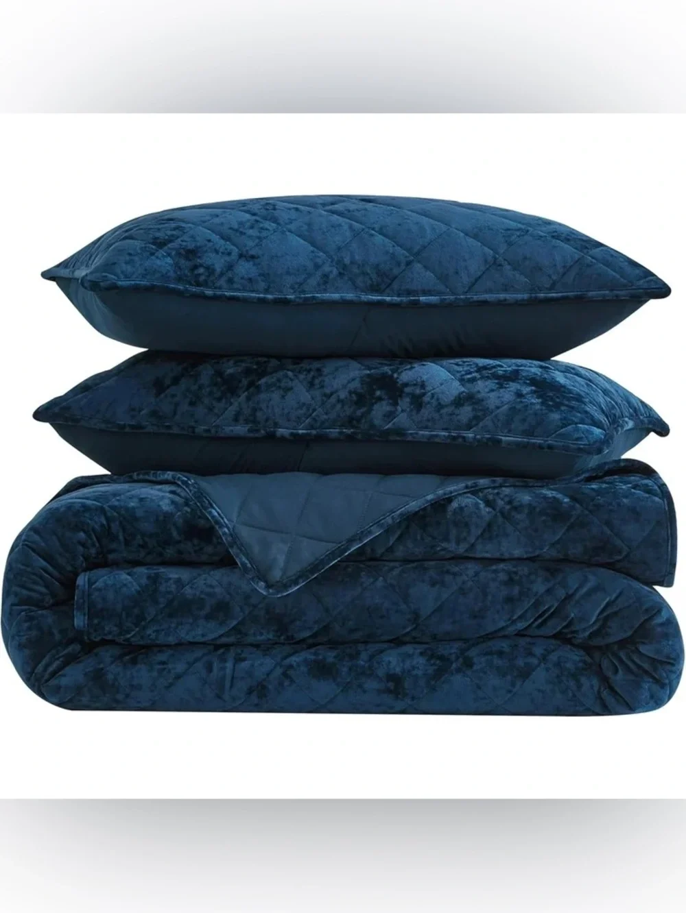 Plush Quilted Velvet 3 piece oversized king quilt Set - Navy
